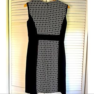A Tahari Arthur S Levine sheath dress. Black and white with fitted waist.